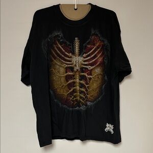 Black Graphic Tee with Skeleton Design